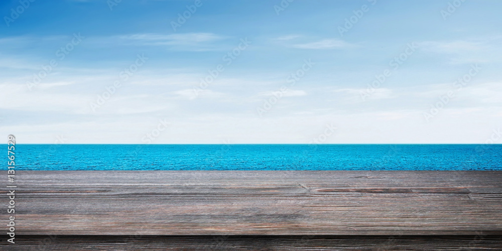 Tropical sea and wooden table
