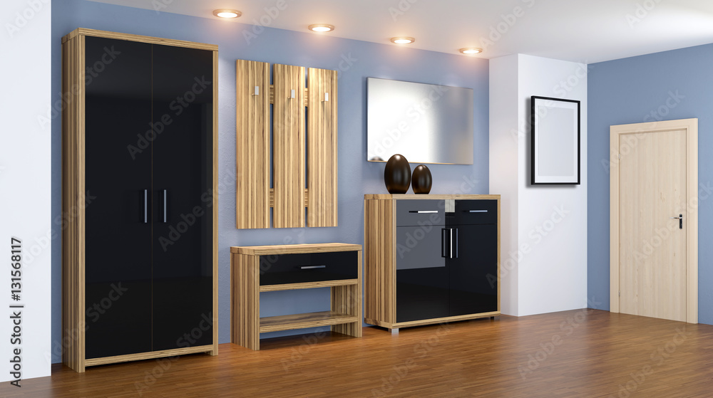 Modern interior of a small apartment. hallway. 3D rendering Modern interior of a small apartment. hallway. 3D rendering