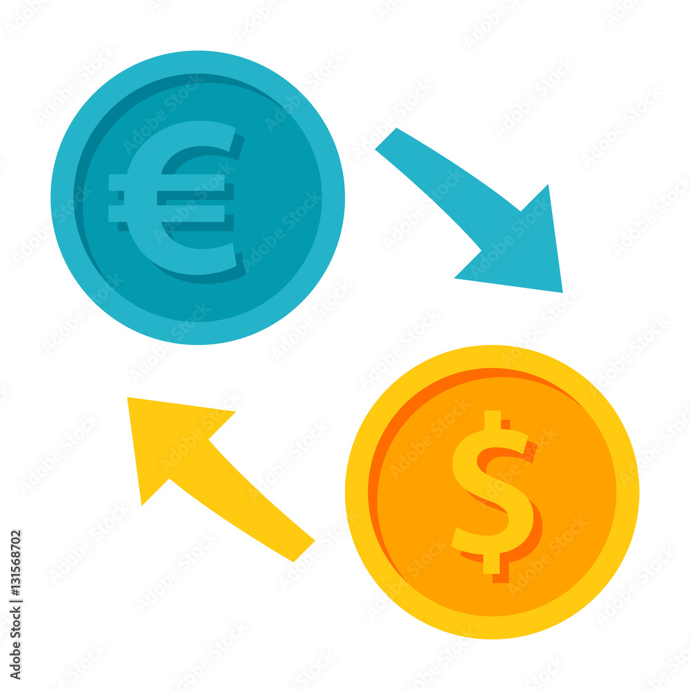 Exchange currency icon with euro and dollar coins Exchange currency icon with euro and dollar coins