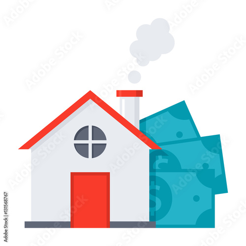 Concept of Mortgage loan like a house and money