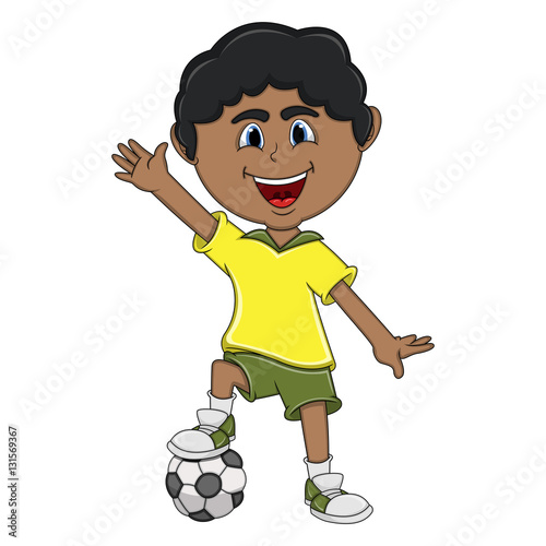 A boy playing soccer and wave his hand cartoon