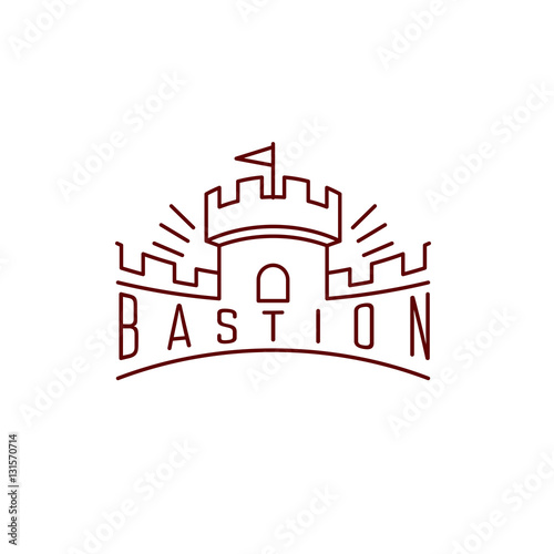 Castle tower with wall thin line vector logo
