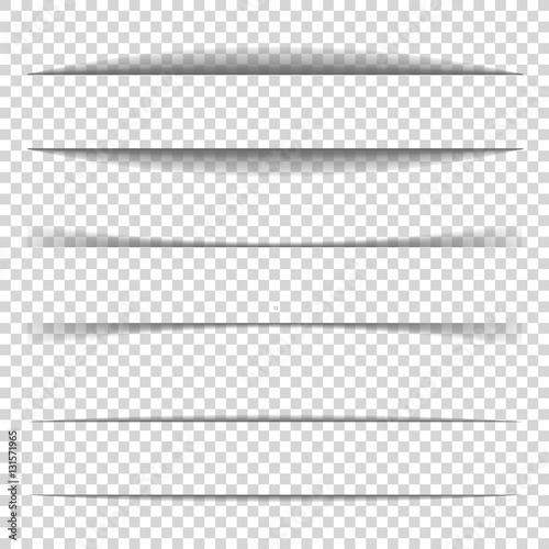Page divider. Transparent realistic paper shadow effect set. Web banner. Element for advertising and promotional message isolated on background. Vector illustration for your design, template and site.