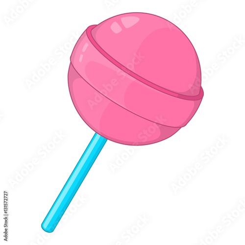 Round pink lollipop icon. Cartoon illustration of round pink lollipop vector icon for web design