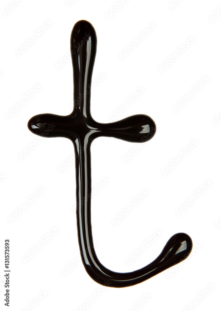 Small letter of alphabet made from chocolate syrup, isolated on white Small letter of alphabet made from chocolate syrup, isolated on white