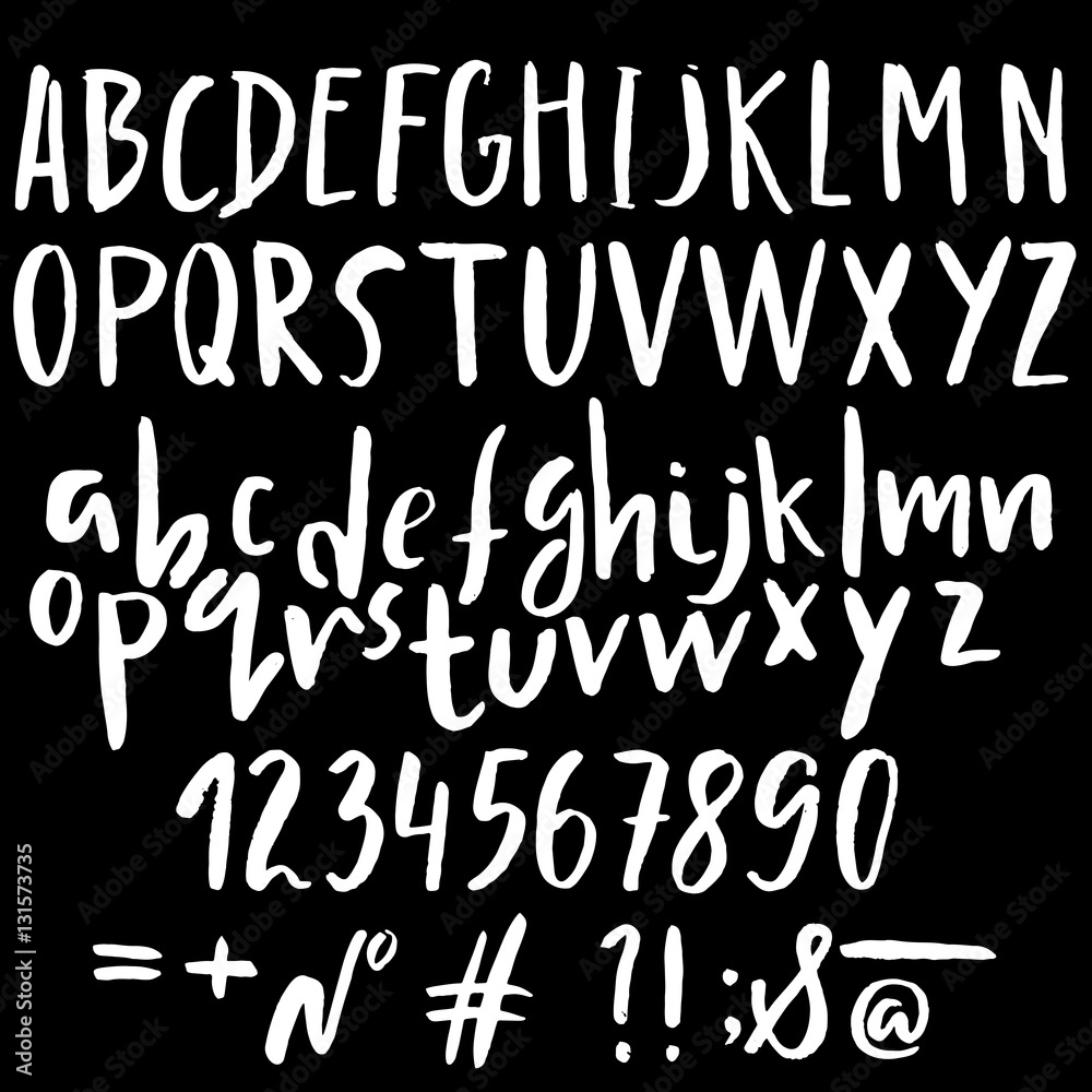 Hand drawn font made by dry brush strokes. Grunge style alphabet