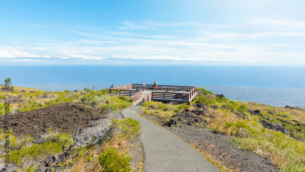 Tourists enjoying the ocean View in Volcanoes National Park, Big Island, Hawaii, Usa