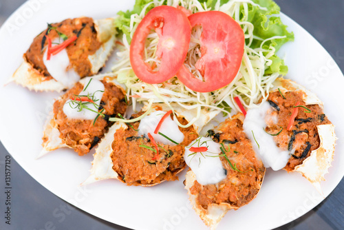 Fried Crab Meat Thai Food (Pu Ja), deep-fried crab meat and minc