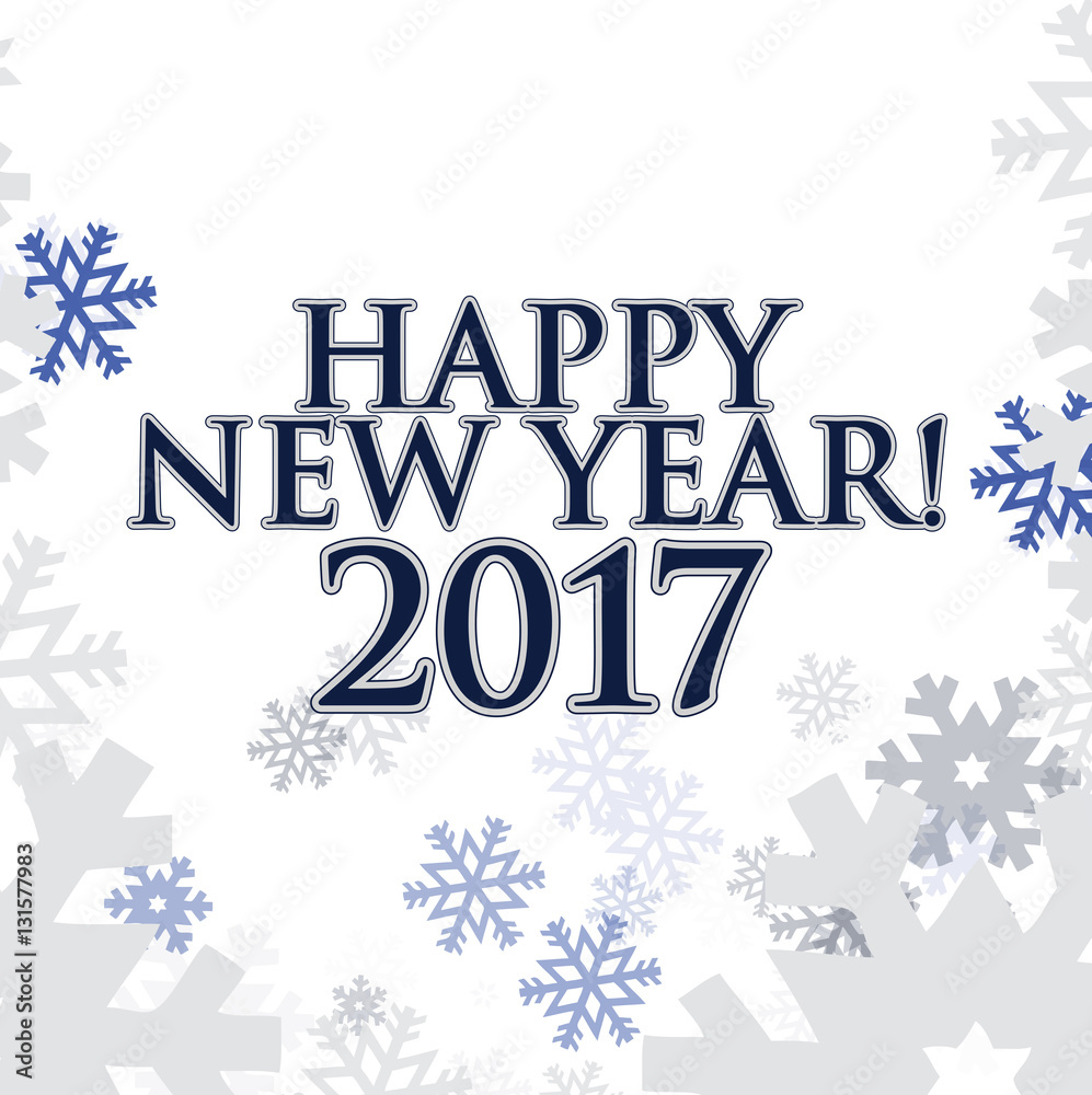 2017 Happy New Year. white snowflakes background