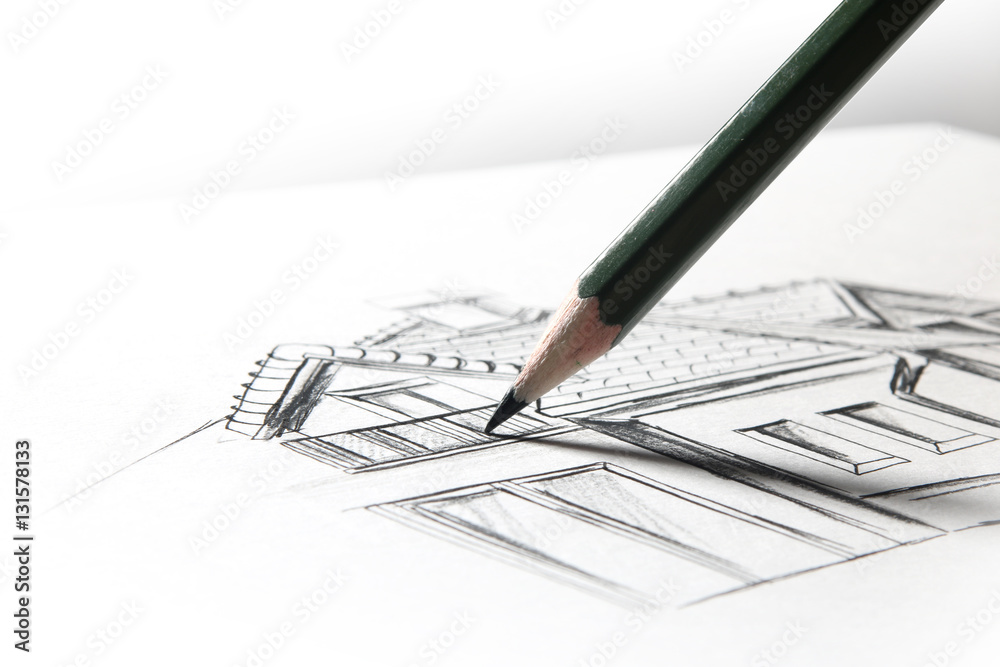 Architekt projektujący dom. Szybki szkic koncepcyjny