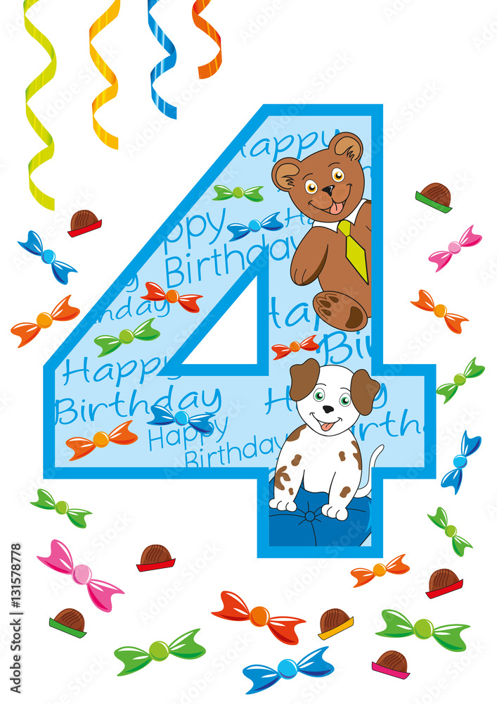 Fototapeta premium buon compleanno numero quattro blu 