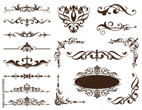 Vintage ornaments design elements floral curlicues white background
curbs frame corners stickers 
