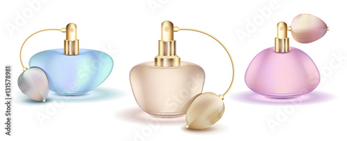 Perfume bottle design colorful white background