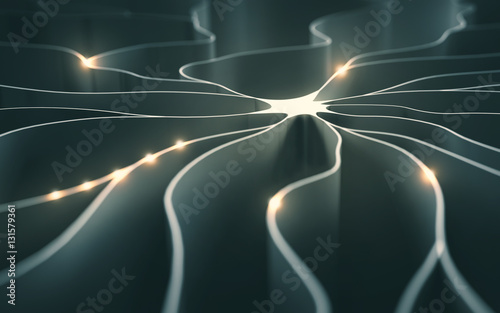 Принти на полотні 3D illustration, concept of artificial neuron with electrical pulses