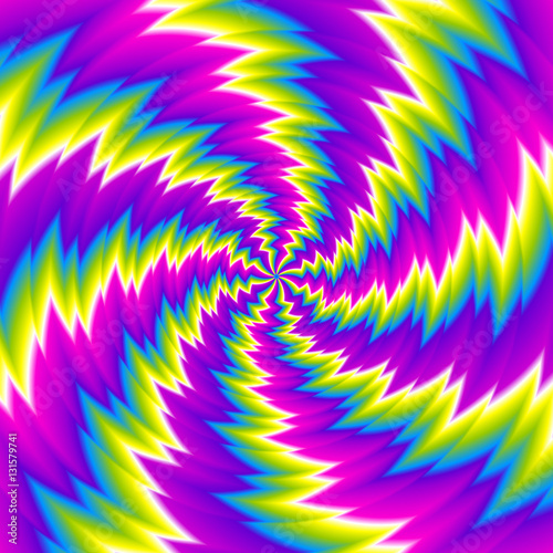 Iridescent background with spirals. Spin illusion.