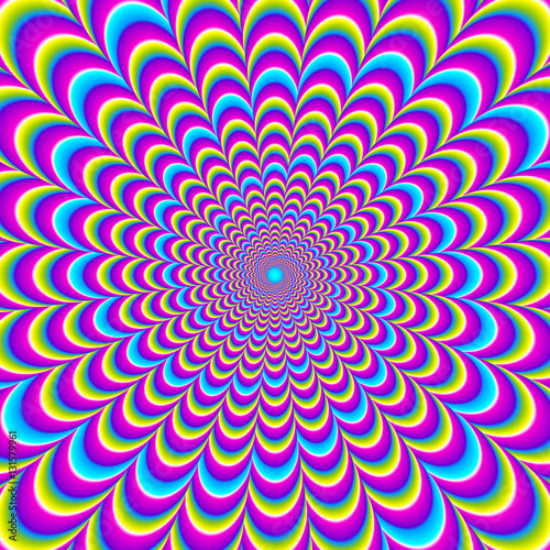 Iridescent spirals. Motion illusion.