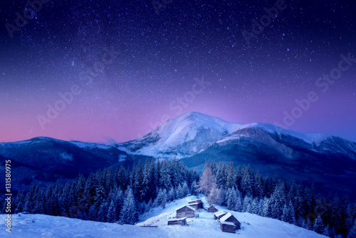 A small village in the snow-covered Carpathians