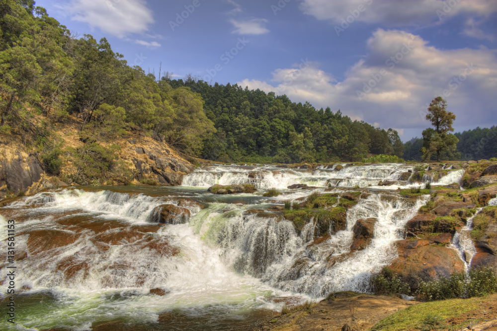 Pykara waterfall, Ooty, India - March 14, 2016: Pykara waterfalls flows through Murkurti, Pykara and Glen Morgan dams
