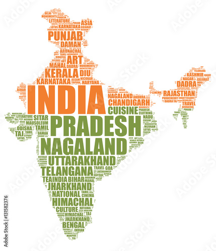 India map vector tag cloud illustration