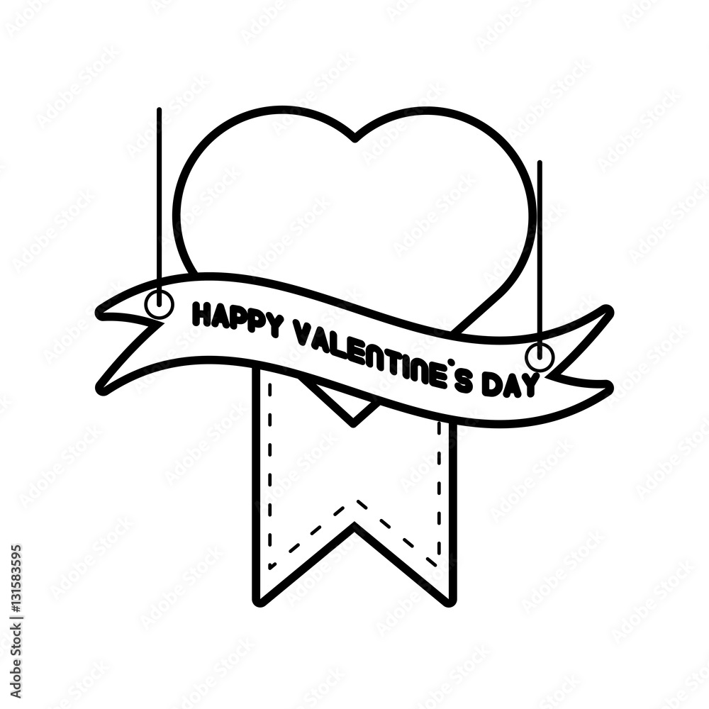 happy valentines day card heart hanging ribbon line vector illustration eps 10 happy valentines day card heart hanging ribbon line vector illustration eps 10