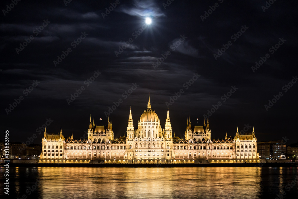 Supermoon above the Parliament of Budapest