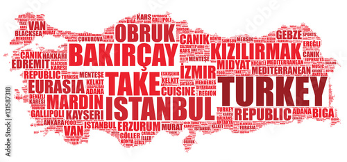 Turkey national map silhouette vector tag cloud illustration
