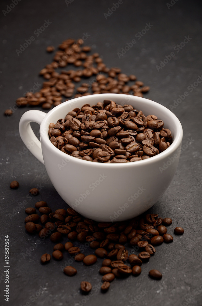 Cups Are Filled With Roasted Coffee Beans Close Up Shot White Cups  Different Sizes From Smallest To Largest On Grey Blurred Background Soft  Focus High-Res Stock Photo - Getty Images