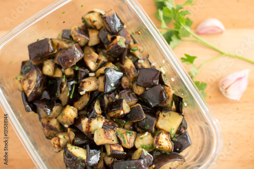 Diced eggplant with garlic and parsley