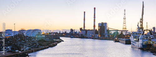 industrial areas on the waterfront of the river, power plant, the repair yard 