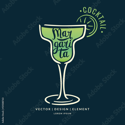 Modern hand drawn lettering label for alcohol cocktail Margarita