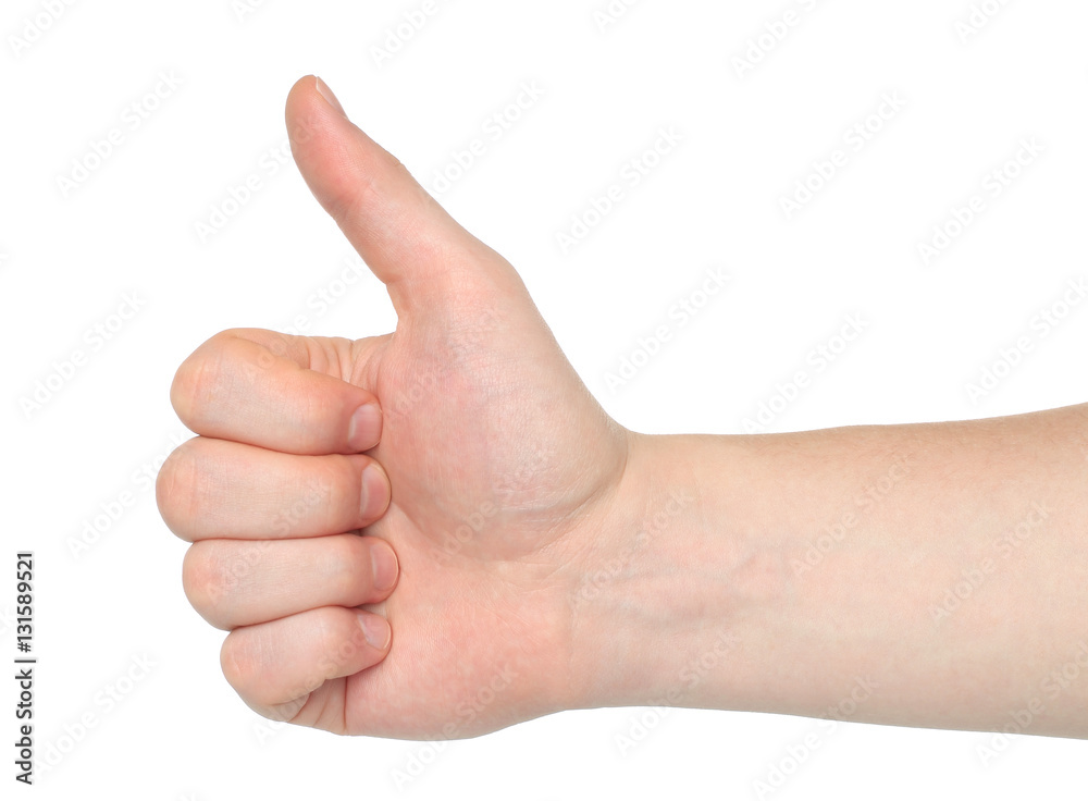 Man hand with thumb up isolated on white background . Man hand with thumb up isolated on white background .