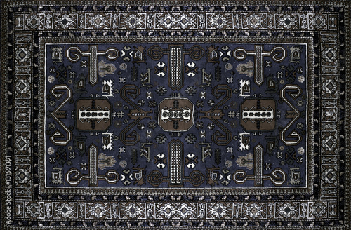 Persian Carpet Texture, abstract ornament. arabic pattern, Middle Eastern Traditional Carpet Fabric Texture. Turquoise milky blue grey brown yellow colored surface