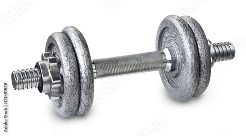 Heavy metal dumbbells on a white background