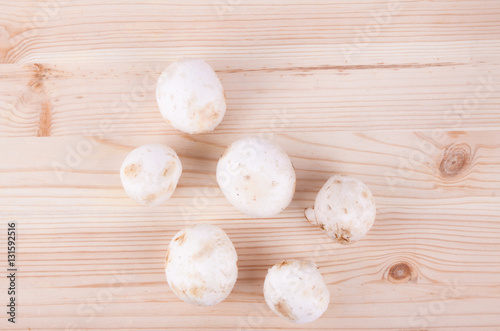 Fresh mushrooms on wood table