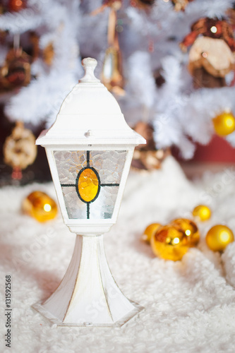 Wallpaper Mural Christmas light interior with white lamp and gold toys Torontodigital.ca