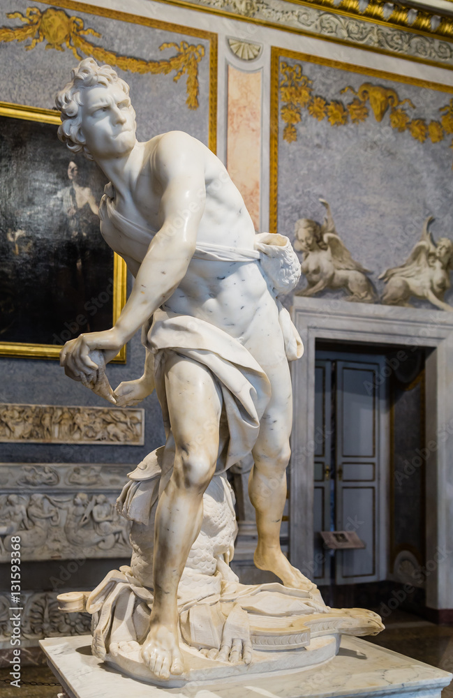 Marble sculpture David by Gian Lorenzo Bernini in Galleria Borghese ...
