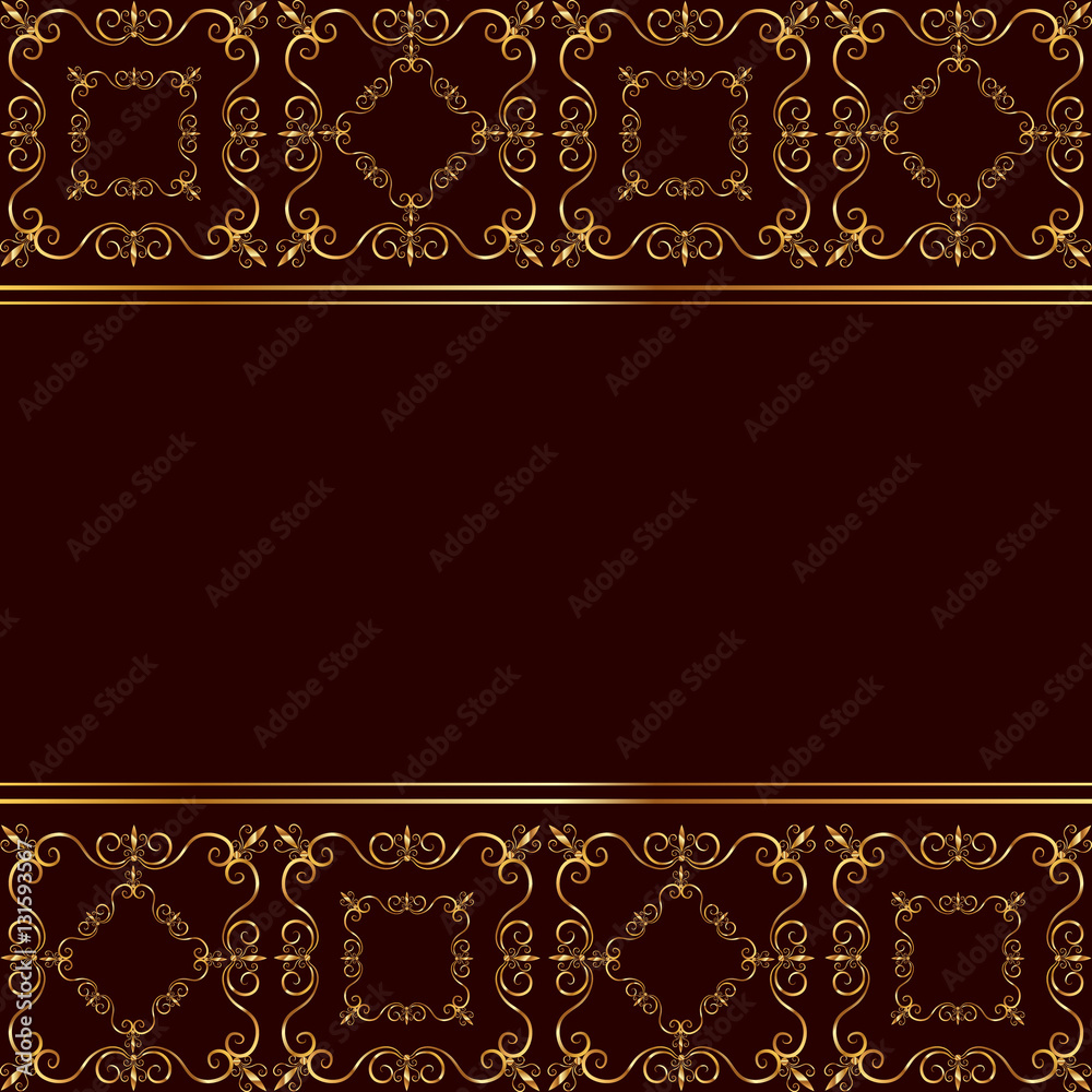 Golden ornament card on dark red background