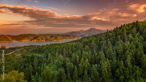 Sunset on the lakei Plastiras photo