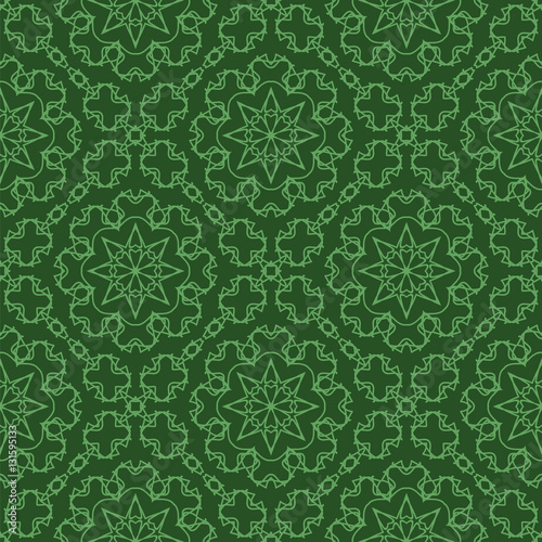 Green Ornamental Seamless Line Pattern. Endless Texture. Oriental Geometric Ornament