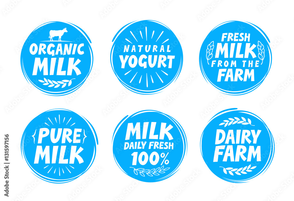 Milk set icon, label, element. Dairy food emblem, template, symbol. Vector illustration Milk set icon, label, element. Dairy food emblem, template, symbol. Vector illustration