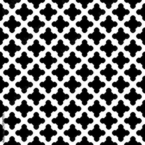 Vector monochrome seamless pattern. Abstract endless geometric texture, illustration of symmetric lattice, repeat tiles. Simple minimalist black & white background. Design for prints, decoration, web