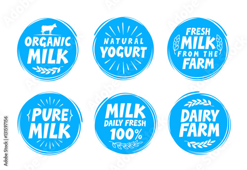 Milk set icon, label, element. Dairy food emblem, template, symbol. Vector illustration