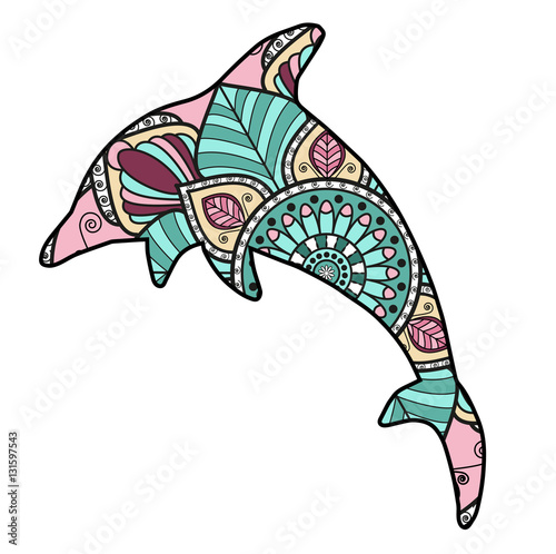 Vector illustration of colored dolphin mandala, delfino mandala colorato vettoriale photo