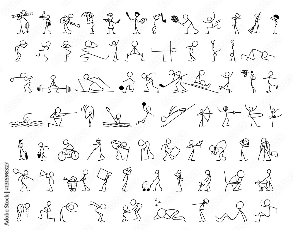 Cartoon icons set of sketch little people in cute miniature scenes. Cartoon icons set of sketch little people in cute miniature scenes.