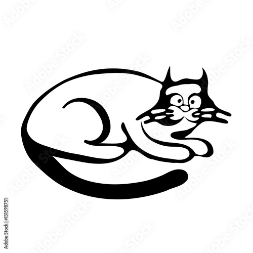 Silhouette funny cats. The cat sits and looks ridiculous or lies