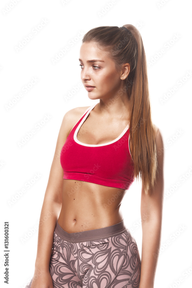 Obraz premium Fitness girl white isolated background