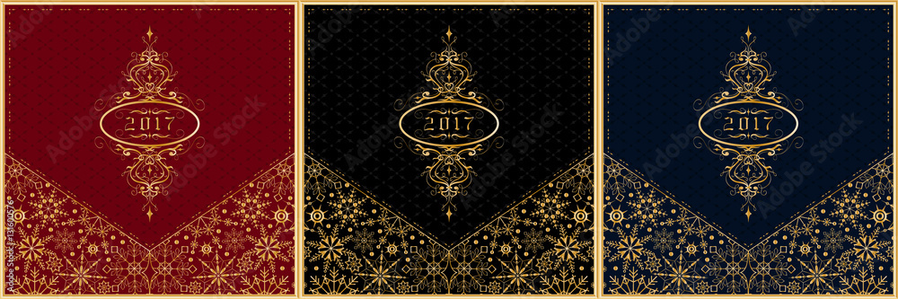 New Year 2017 greeting card set. Vector.