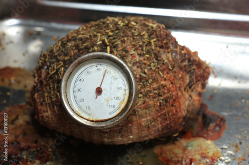 Steak with meat thermometer