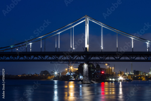 Spotlighted Uerdinger bridge across the Rhine