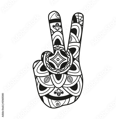 Vector illustration of a black and white hand mandala for coloring book, mano mandala in bianco e nero da colorare vettoriale